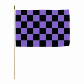 Purple & Black Checkered 12x18in Stick Flag