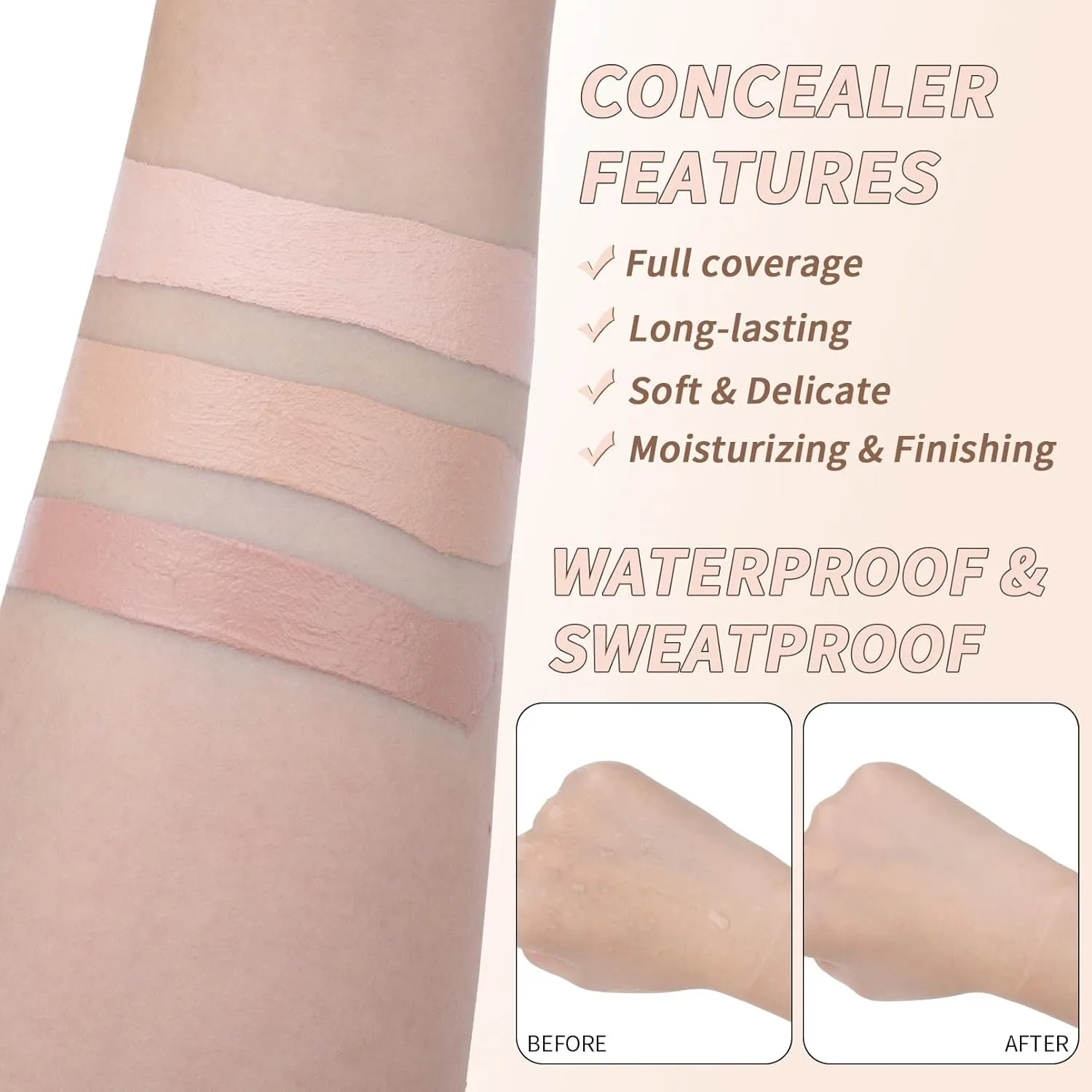 QIC Full Coverage Concealer Cream,Undereye Corrector Conceal for All Skin Tones, Hides Scars,Dark Spots,Waterproof Long-Lasting Hydrating Concealer for Women (130, 1.41 Fl Oz)