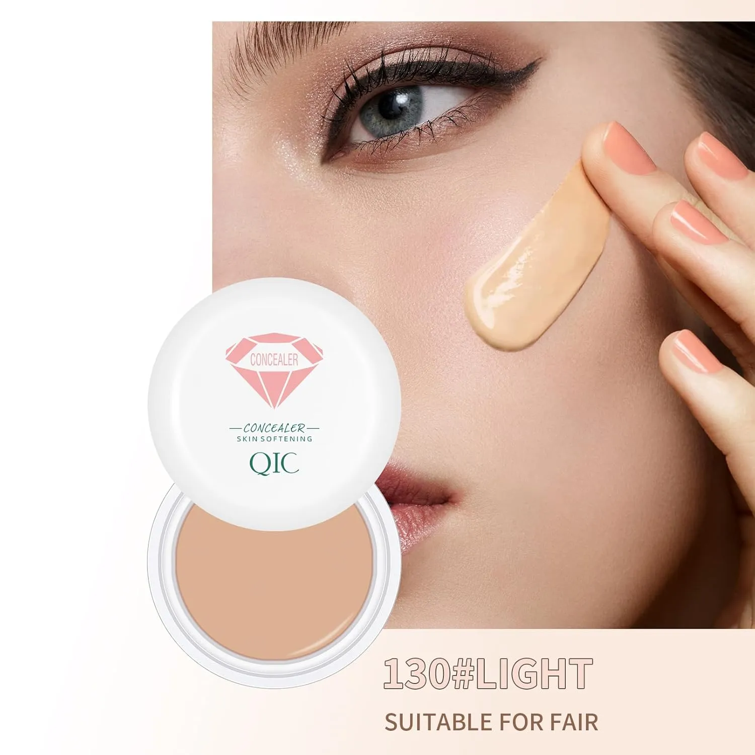 QIC Full Coverage Concealer Cream,Undereye Corrector Conceal for All Skin Tones, Hides Scars,Dark Spots,Waterproof Long-Lasting Hydrating Concealer for Women (130, 1.41 Fl Oz)