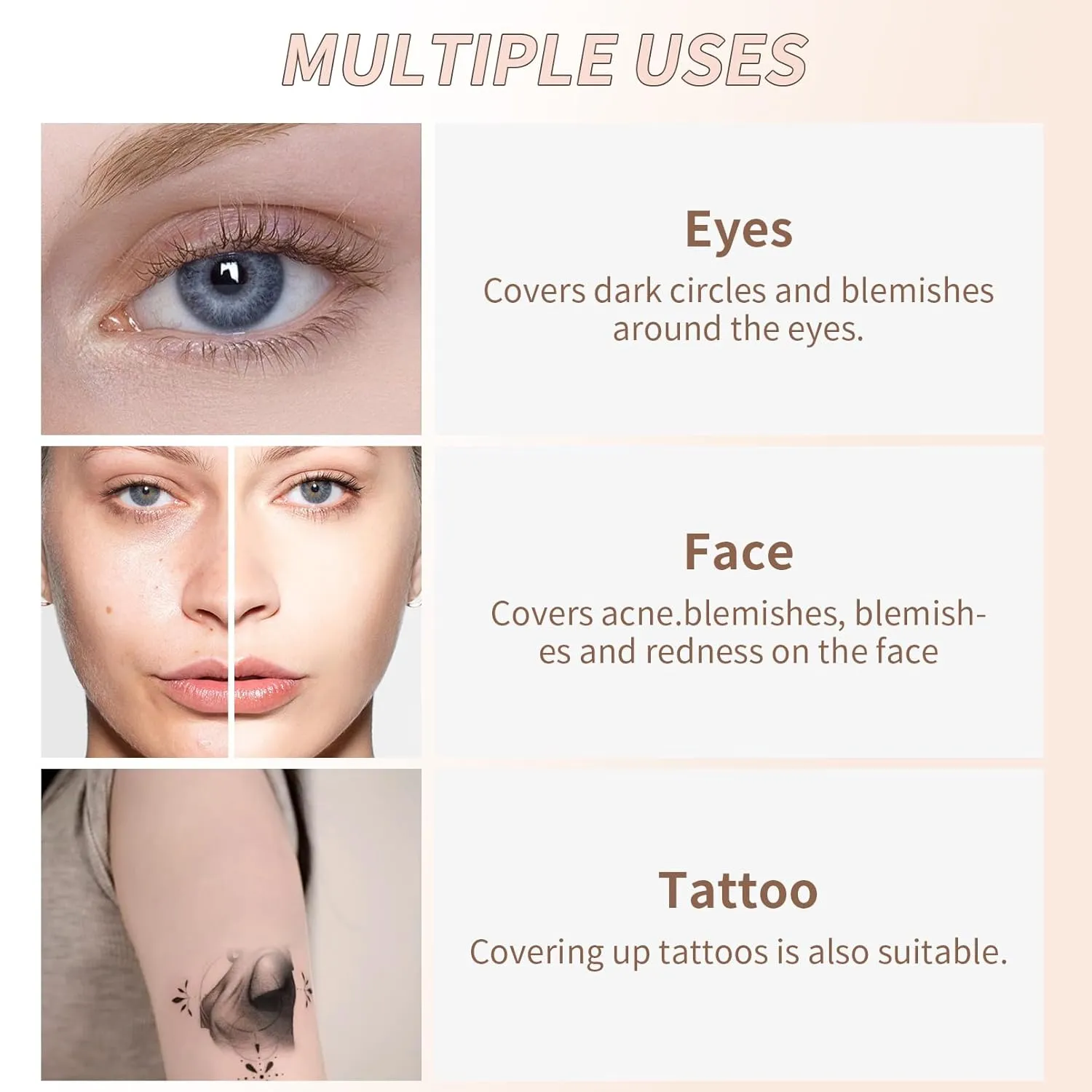 QIC Full Coverage Concealer Cream,Undereye Corrector Conceal for All Skin Tones, Hides Scars,Dark Spots,Waterproof Long-Lasting Hydrating Concealer for Women (130, 1.41 Fl Oz)