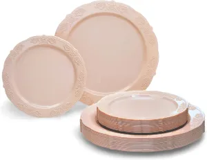 " OCCASIONS " 240 Plates Pack,(120 Guests) Vintage Wedding Party Disposable Plastic Plates Set-120x10.25'' Dinner  120x7.5'' Salad/Dessert Plate (Portofino in Blush/Antique Rose)