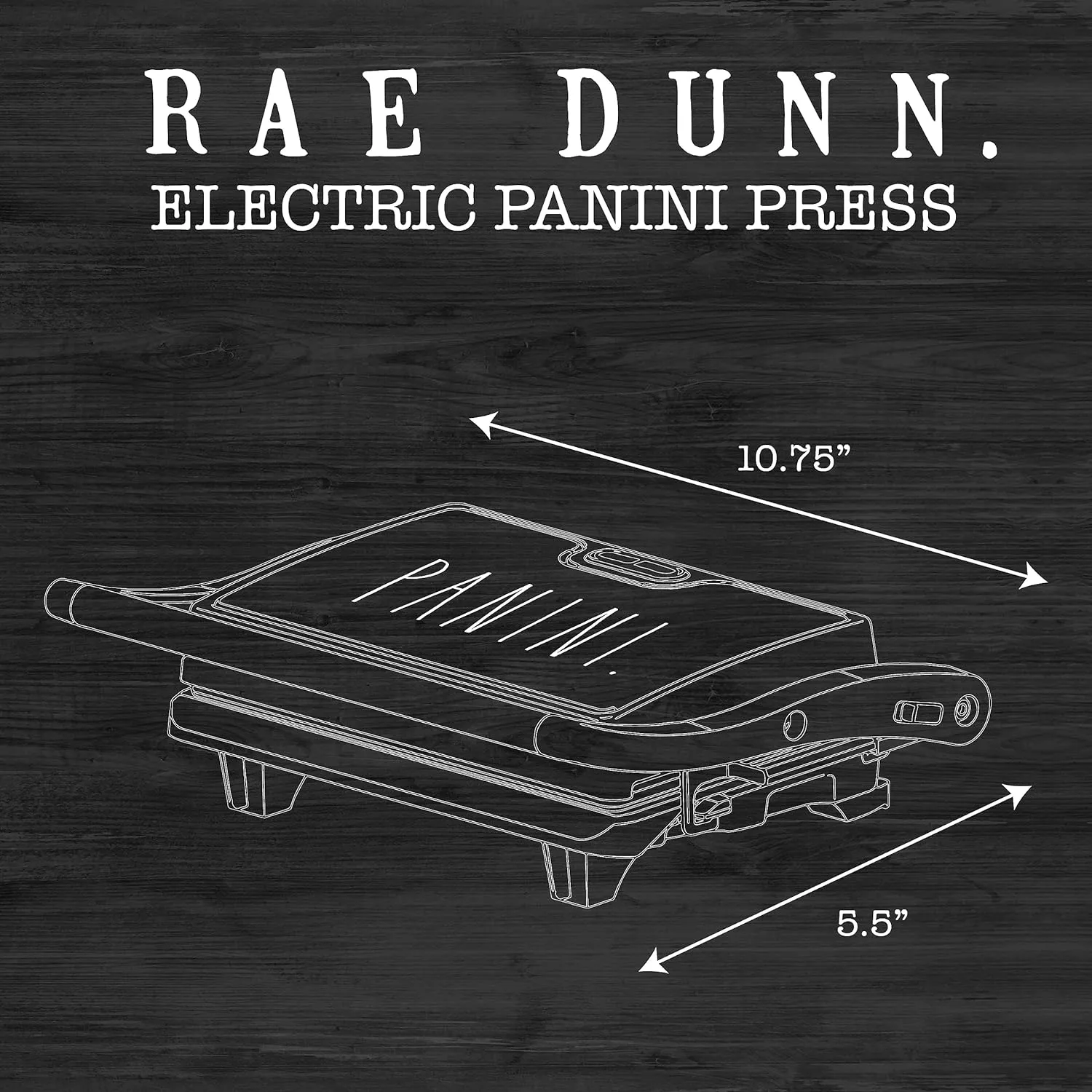 Rae Dunn Panini Maker - 750 Watt 2-Slice Press Grill with Indicator Lights | Opens 180 Degrees | Double Sided Heating | Non-stick Cooking | Cool Touch Handle | Easy to Clean, Black