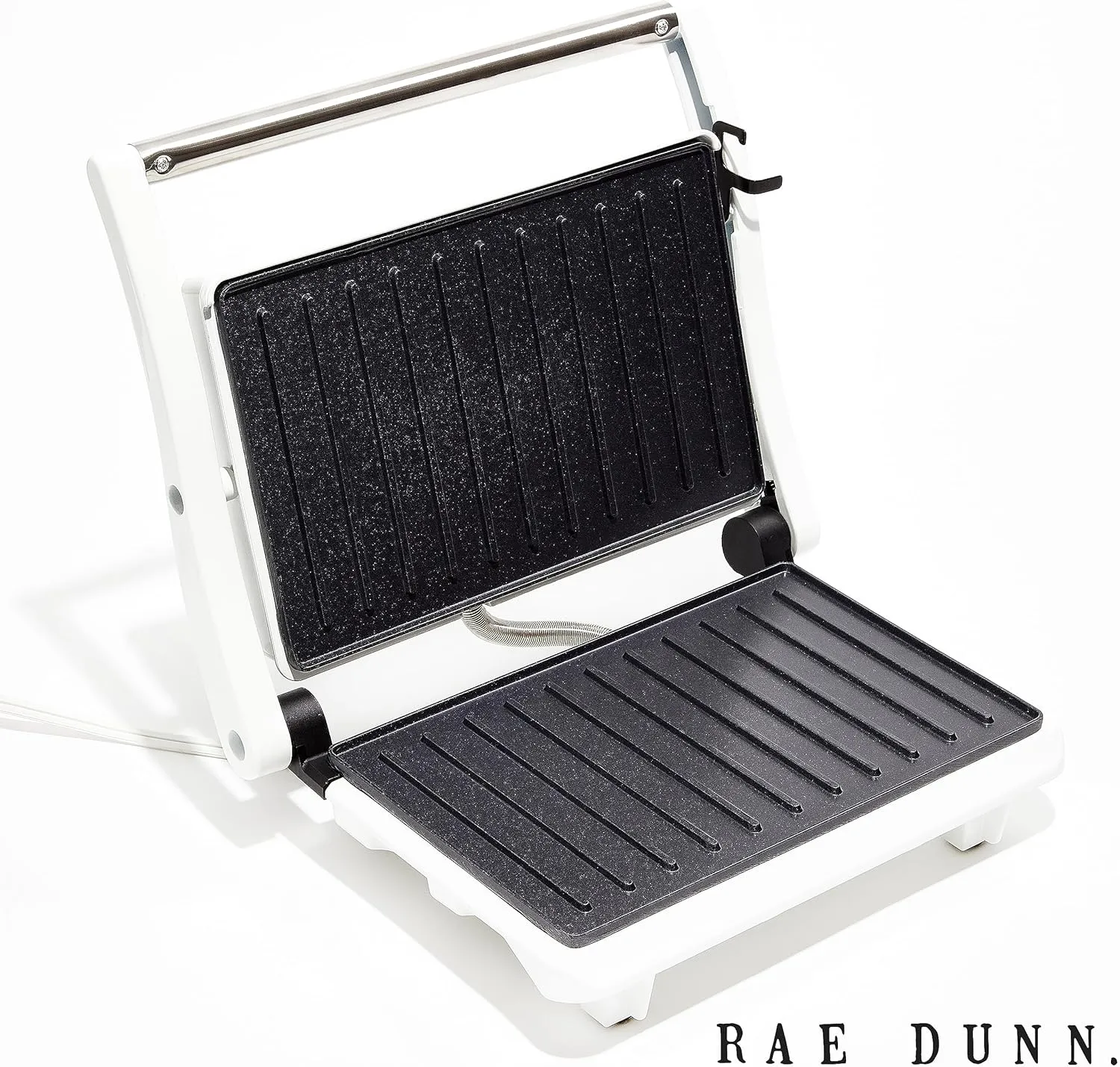 Rae Dunn Panini Maker - 750 Watt 2-Slice Press Grill with Indicator Lights | Opens 180 Degrees | Double Sided Heating | Non-stick Cooking | Cool Touch Handle | Easy to Clean, Cream
