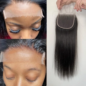 Real HD Lace Closure, 0.11mm Thin Silk Straight Human Hair Closure Pre Plucked with Baby Hair Brazilian Virgin Thin Invisible 4x4 Lace Closure Serrated Edge 14 Inch Closure