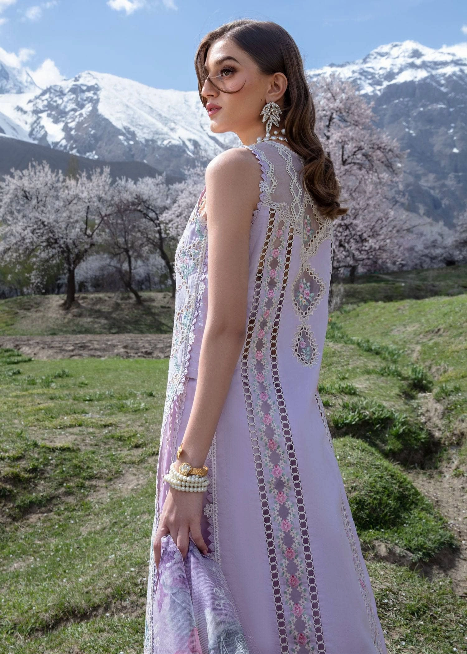 Restocked/Crimson Luxury Lawn 24/A Floral Mesh/7A/Lavender