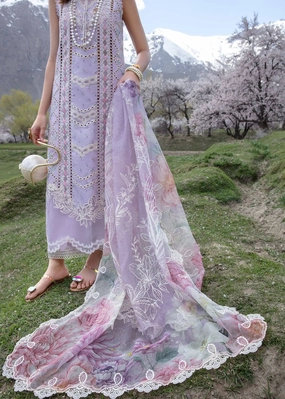 Restocked/Crimson Luxury Lawn 24/A Floral Mesh/7A/Lavender