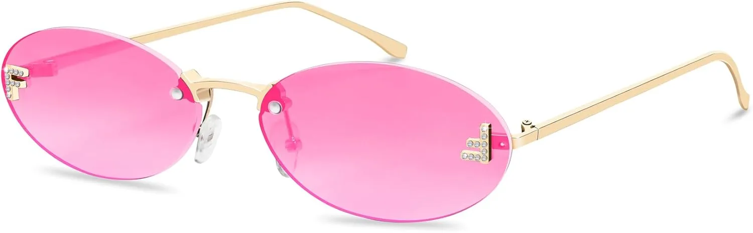 Retro Oval Y2K Sunglasses for Women Men, 2025 Trendy Chic Narrow Gold Metal 90s Sun Glasses Small Sunnies