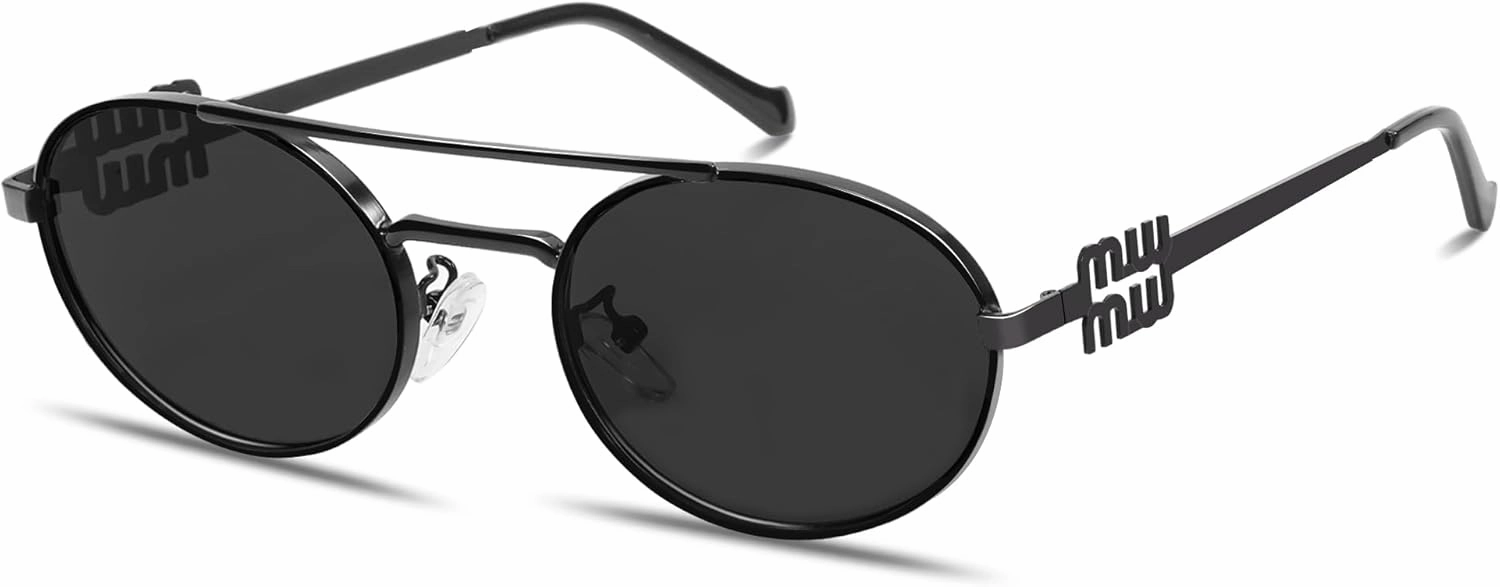 Retro Oval 90s Metal Sunglasses for Women, 2025 Trendy Chic Narrow Gold Sun Glasses Fashion Sunnies