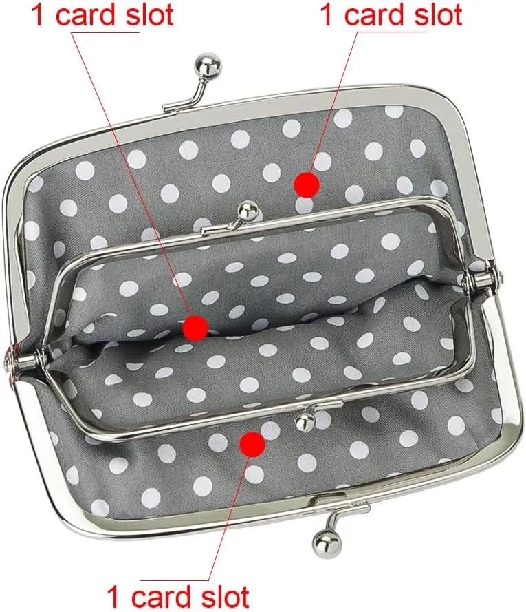 RFID Coin Purses for Women, Fashion Kiss Lock Change Pouch, Double Clip Key Card Storage Bag (Blue)