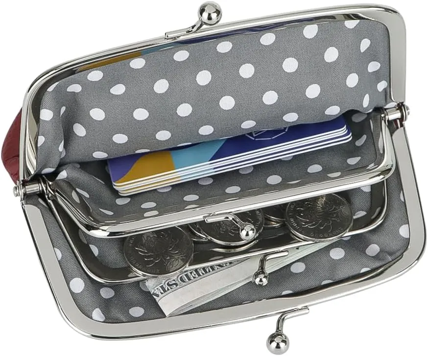 RFID Coin Purses for Women, Fashion Kiss Lock Change Pouch, Double Clip Key Card Storage Bag (Blue)