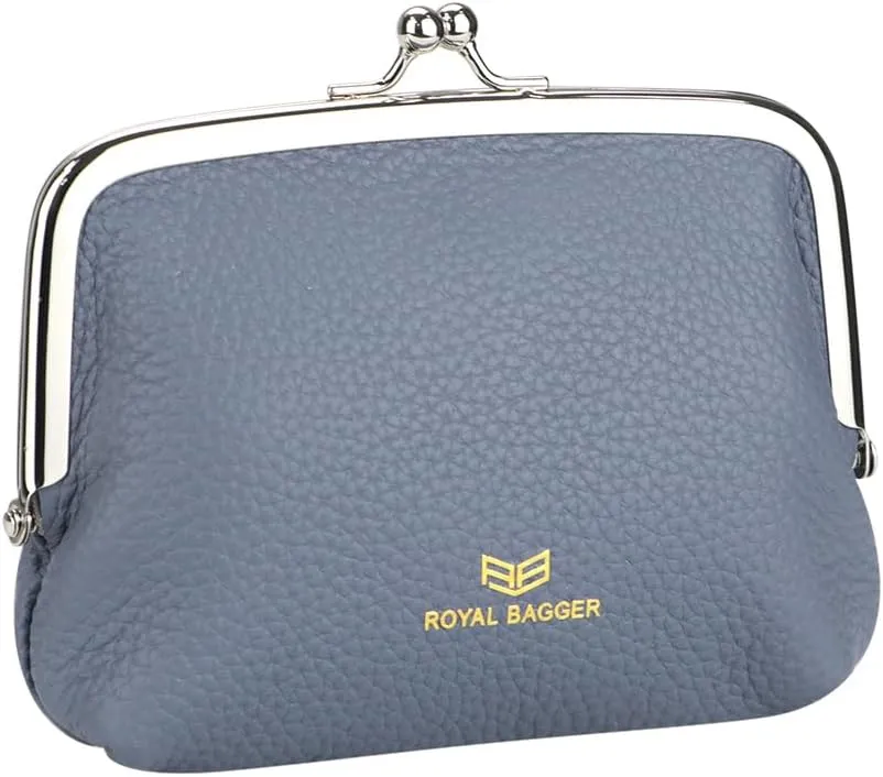 RFID Coin Purses for Women, Fashion Kiss Lock Change Pouch, Double Clip Key Card Storage Bag (Blue)