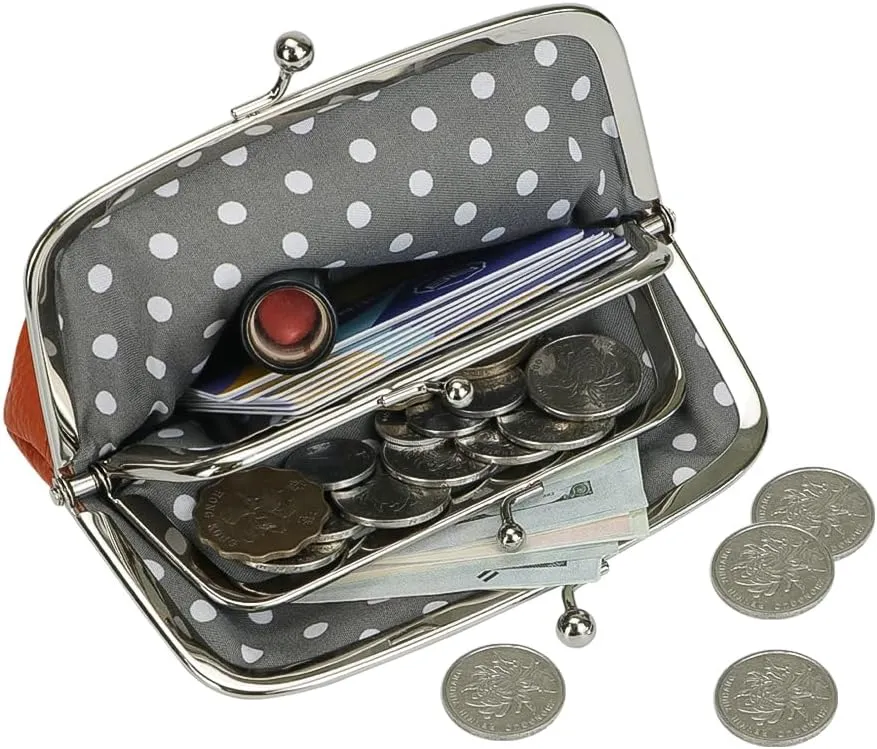 RFID Coin Purses for Women, Fashion Kiss Lock Change Pouch, Double Clip Key Card Storage Bag (Blue)
