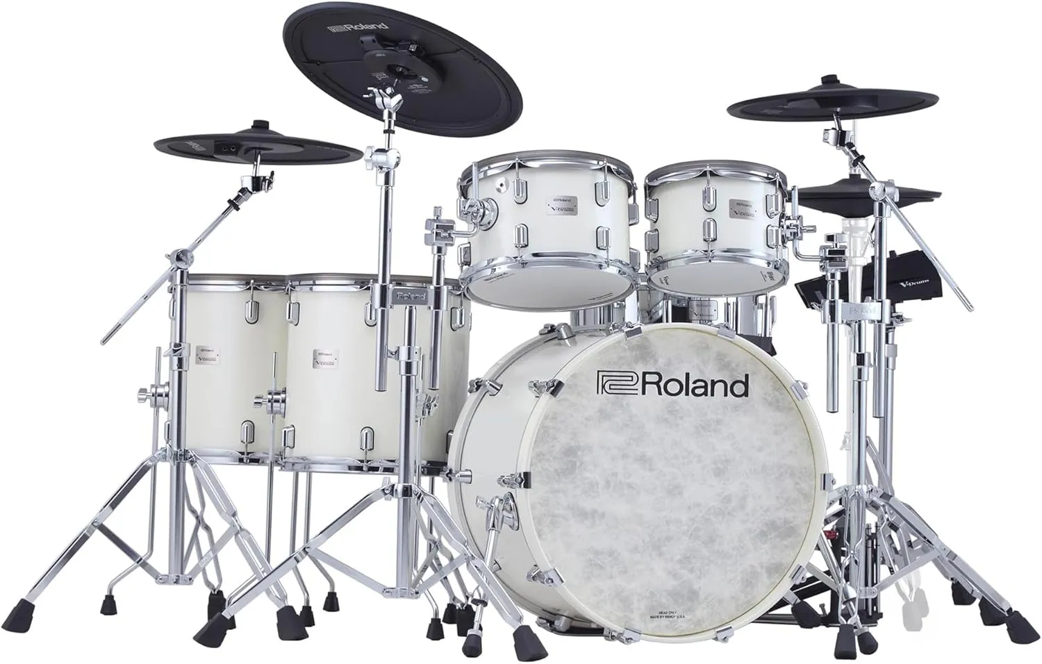 Roland VAD716-PW V-Drums Acoustic Design Electronic Drum Set - Pearl White Bundle with Audio Cable, Drumsticks, Drumstick Bag, and Austin Bazaar Polishing Cloth