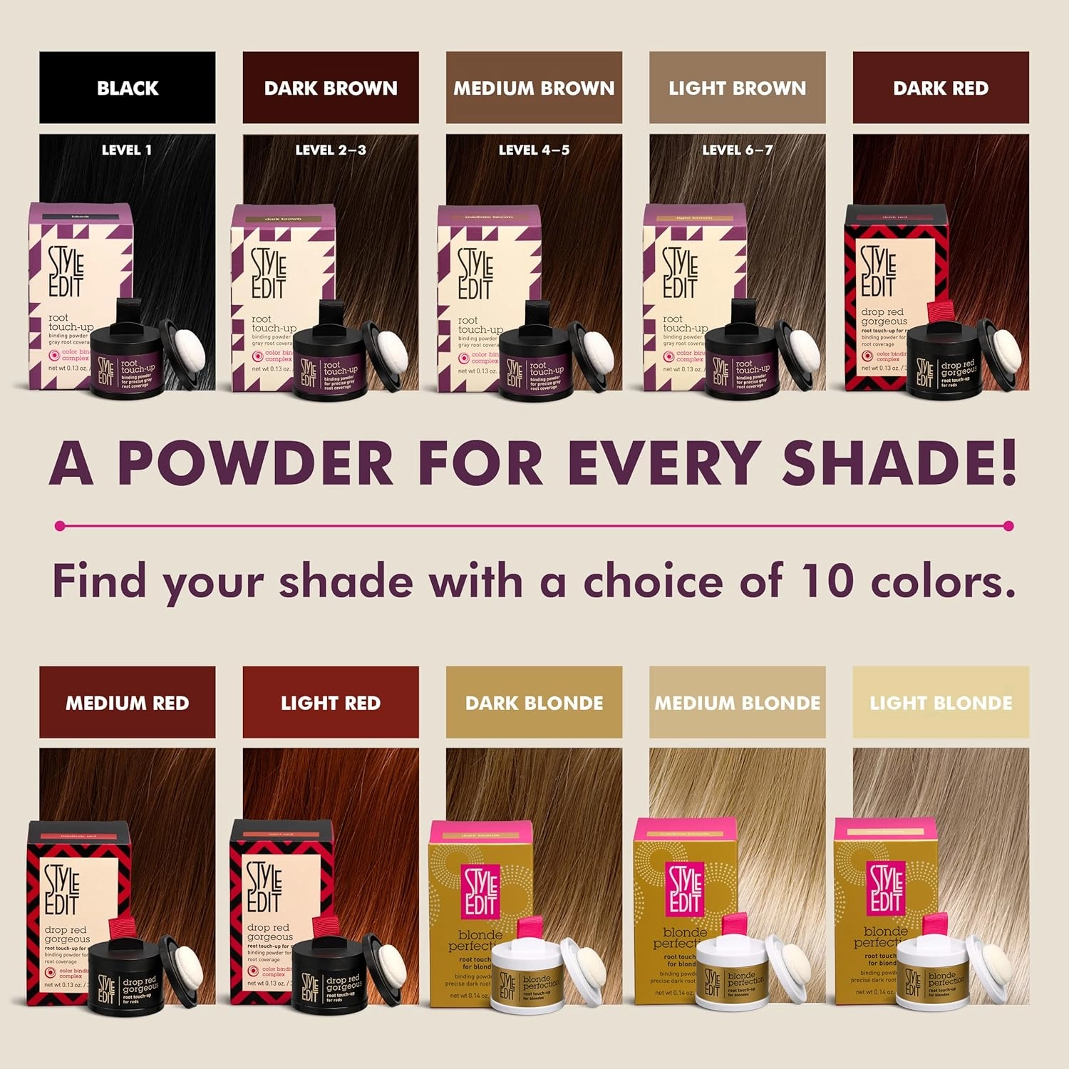 Root Touch Up Powder by Style Edit | Medium Brown Hair Color Coverage for Grays and Roots | Mineral-Infused Binding Hairline Concealer | 0.13 oz. Tub