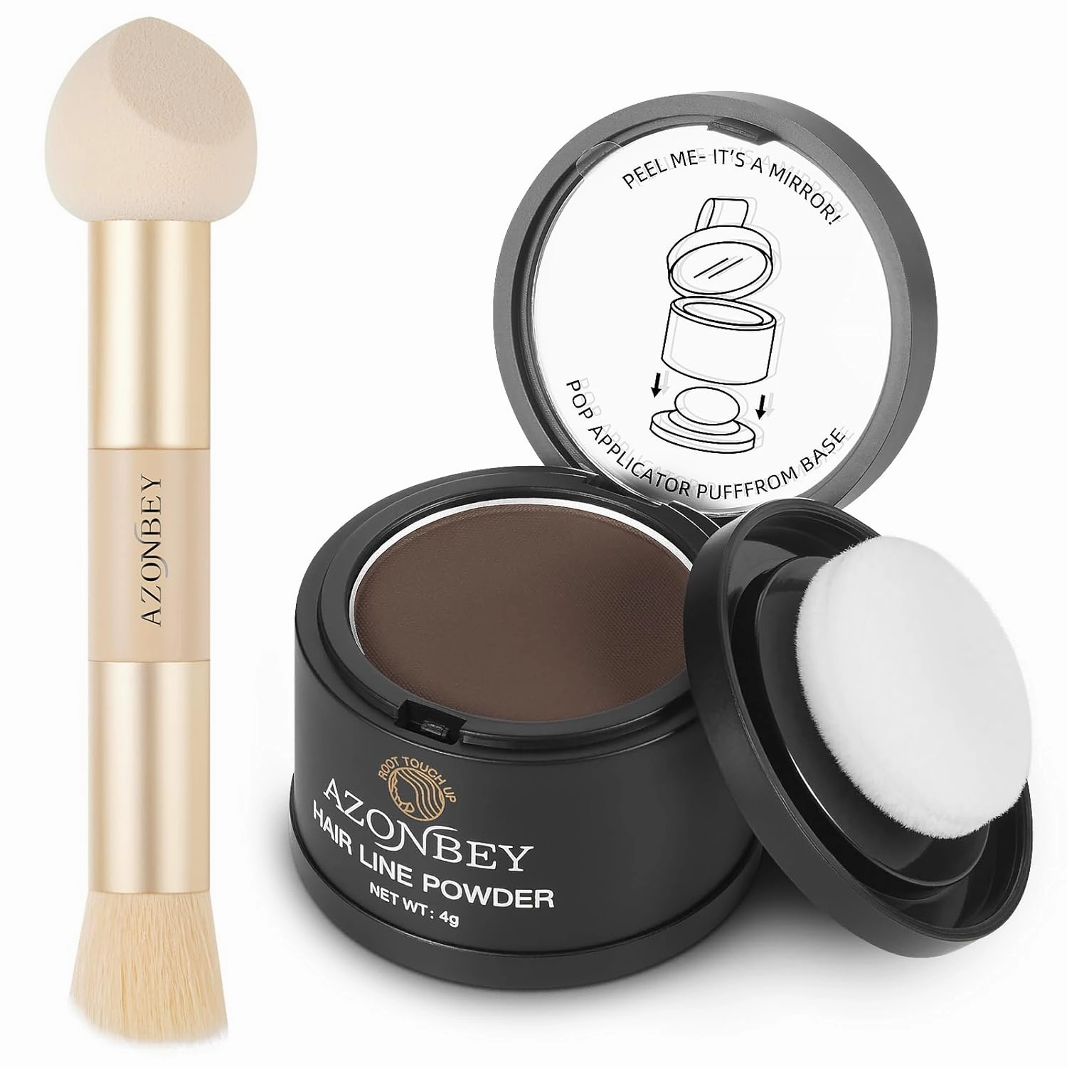 Root Touch Up Sets,Hairline Powder for Women Cover Up- Hairline Concealer for Thin and Thinning Hair, Water & Sweat Resistant,Contain Azonbey Makeup Brush (Med Brown, Med-Makeup Brush)