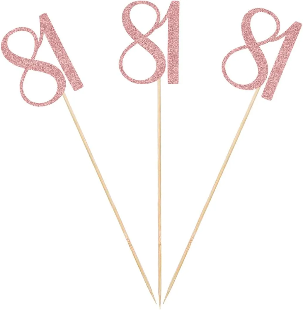 Rose Gold 81st Glitter Birthday Centerpiece Sticks, 12-Pack Number 81 Table Topper Anniversary Party Decorations