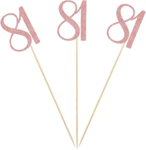 Rose Gold 81st Glitter Birthday Centerpiece Sticks, 12-Pack Number 81 Table Topper Anniversary Party Decorations