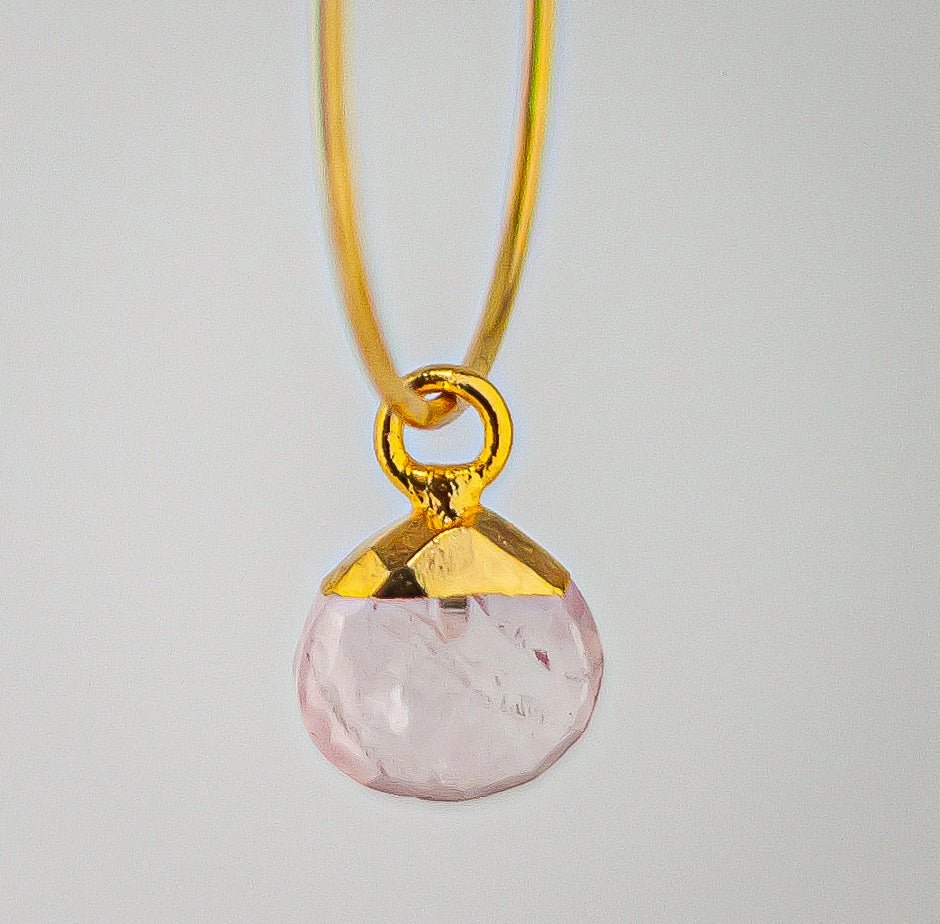 Rose Quartz Earrings: Dainty Gold Hoops With Light Pink Gemstones & Gold Accents