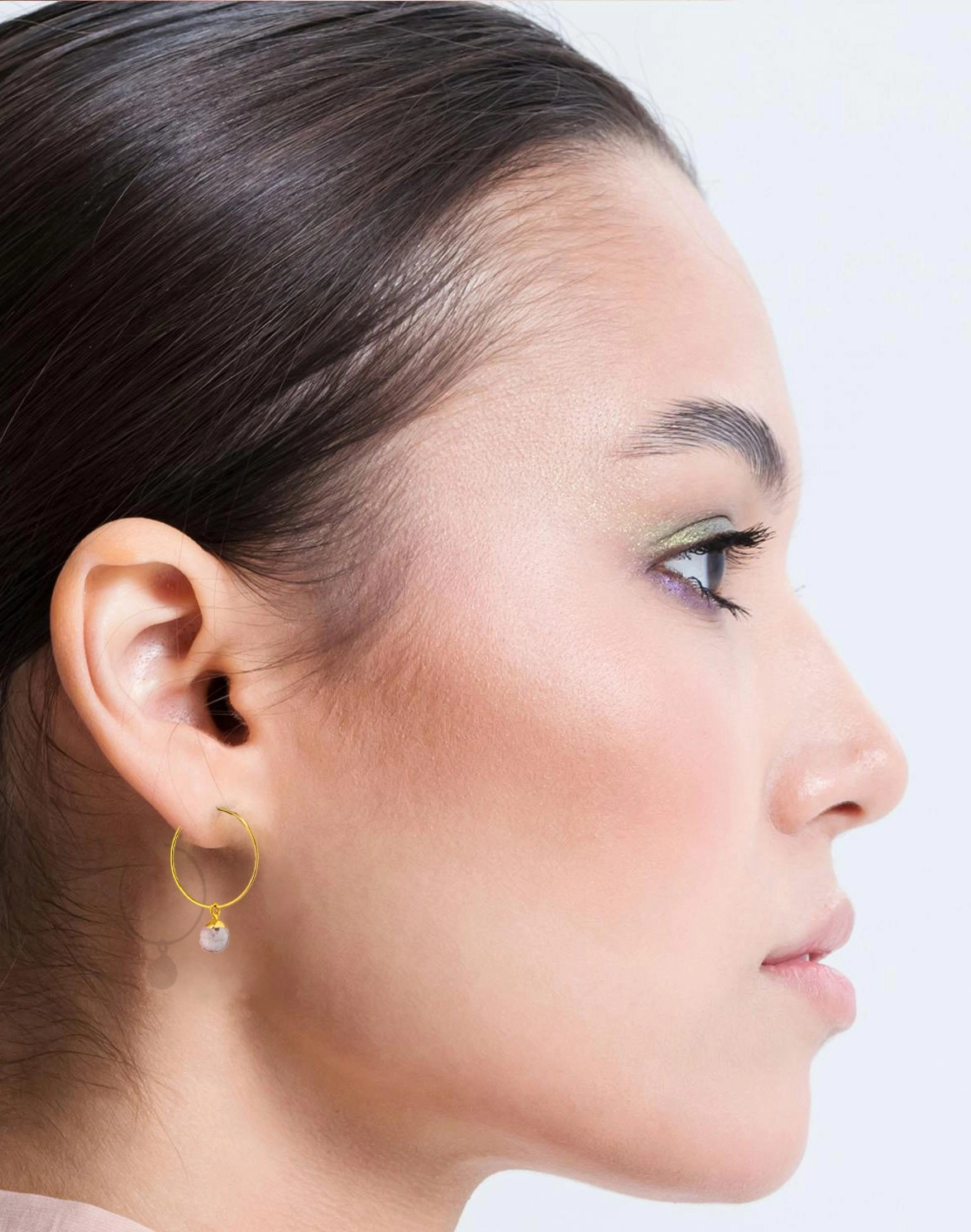 Rose Quartz Earrings: Dainty Gold Hoops With Light Pink Gemstones & Gold Accents