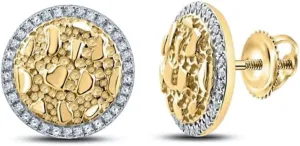 Round Unisex 14K Yellow Gold Plated 925 Sterling Silver Circle Large 90's Hip Hop Ice Out 5A Cz Big Hypoallergenic Solid Gold Nugget Stud Cubic Zirconia Screw Back Earrings For Men Women
