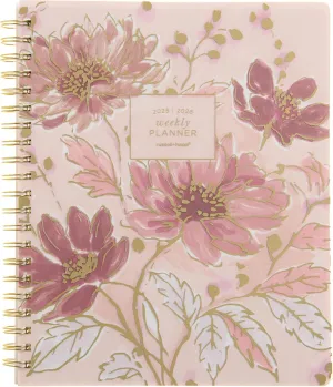 russell hazel 2025-2026 Weekly Planner, Spiral Bound Blush Floral with Gold Foil Details, 9.1" x 11.2", July 2025 - June 2026, Features 15 Monthly Spreads, 1-Count