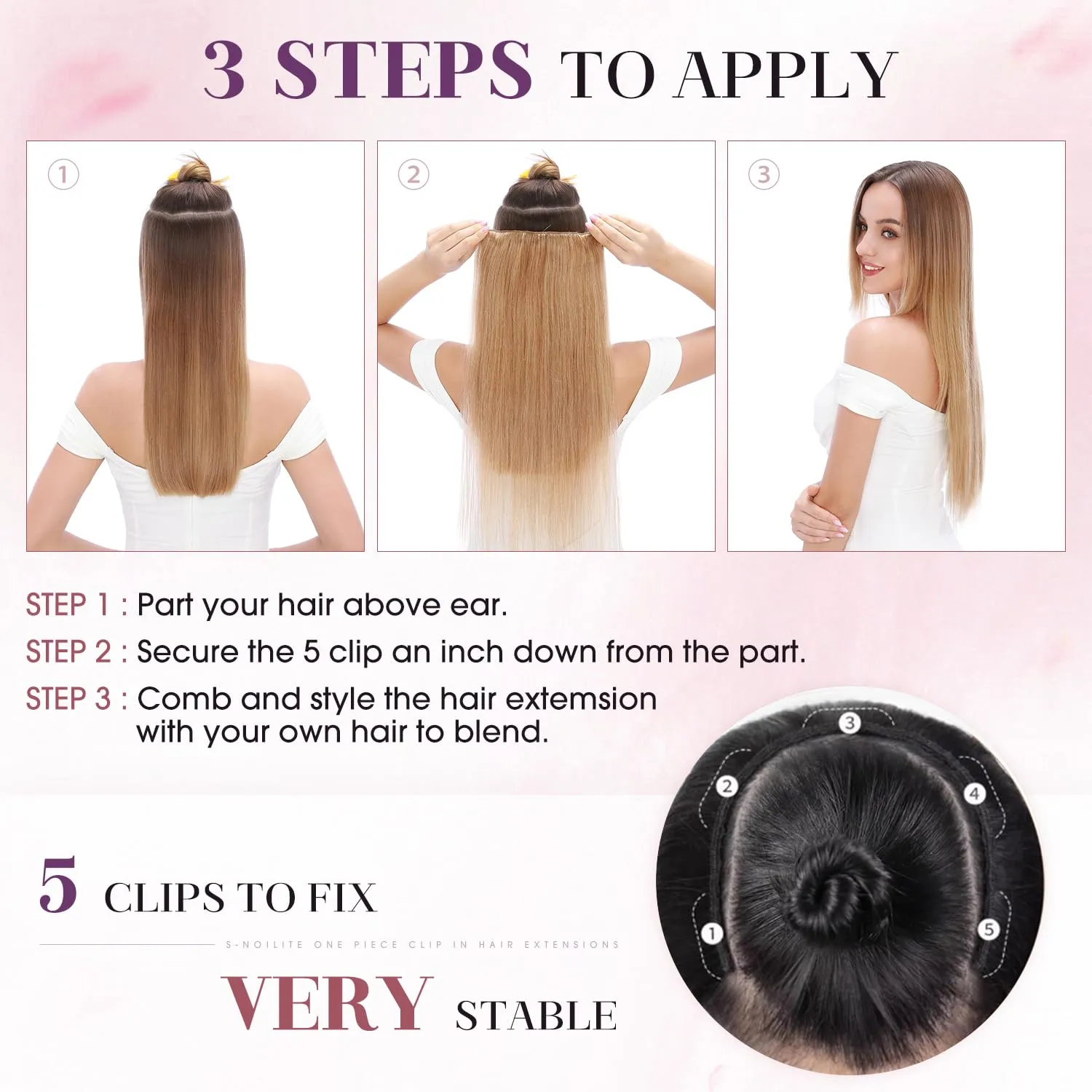 S-noilite Clip in Human Hair Extensions 1 Piece Balayage 5 Clips 3/4 Full Head Lighter One-Piece Design Adding Hair Volume 18Inch 50g Golden Brown Mix Bleach Blonde