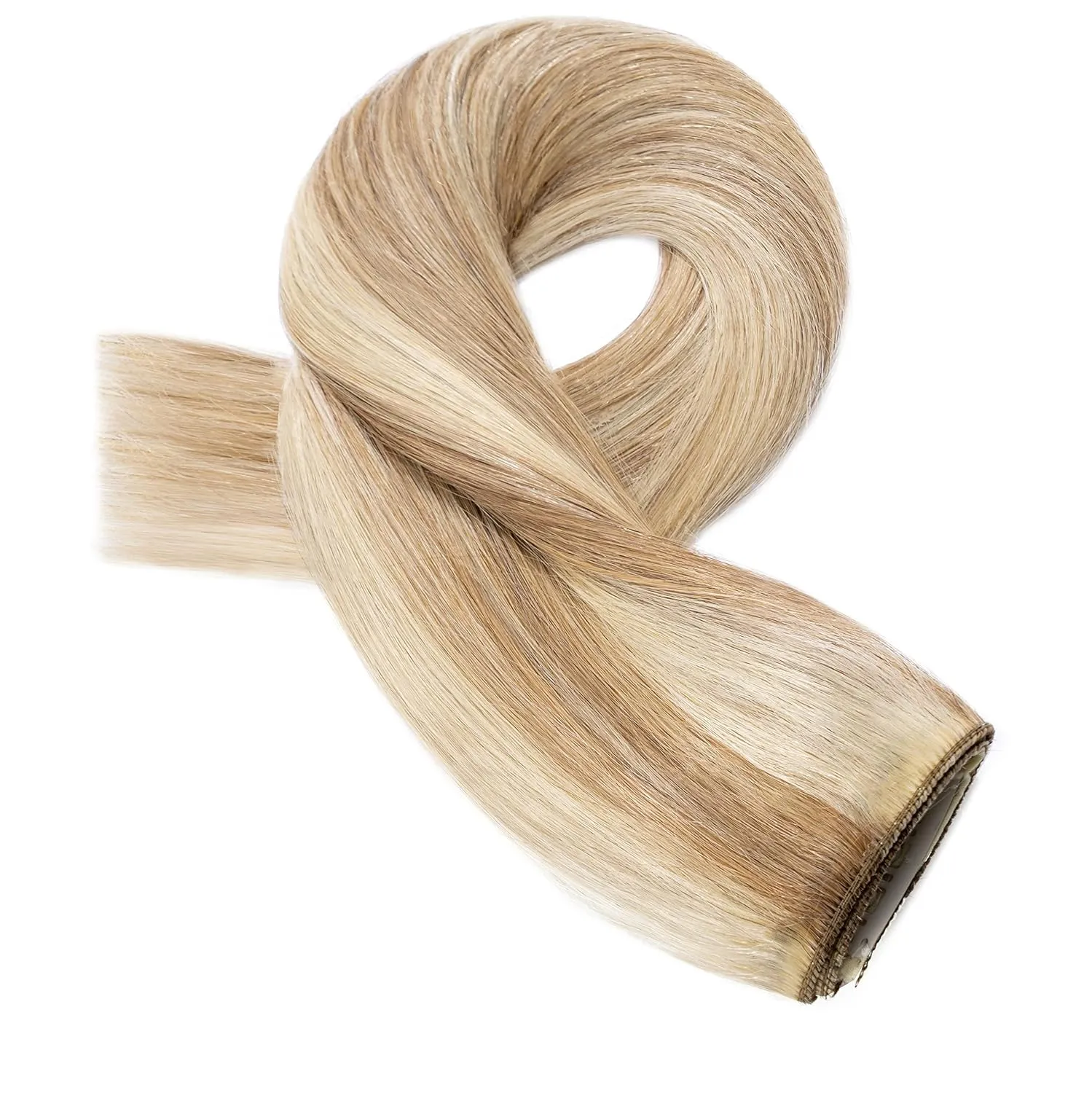 S-noilite Clip in Human Hair Extensions 1 Piece Balayage 5 Clips 3/4 Full Head Lighter One-Piece Design Adding Hair Volume 18Inch 50g Golden Brown Mix Bleach Blonde