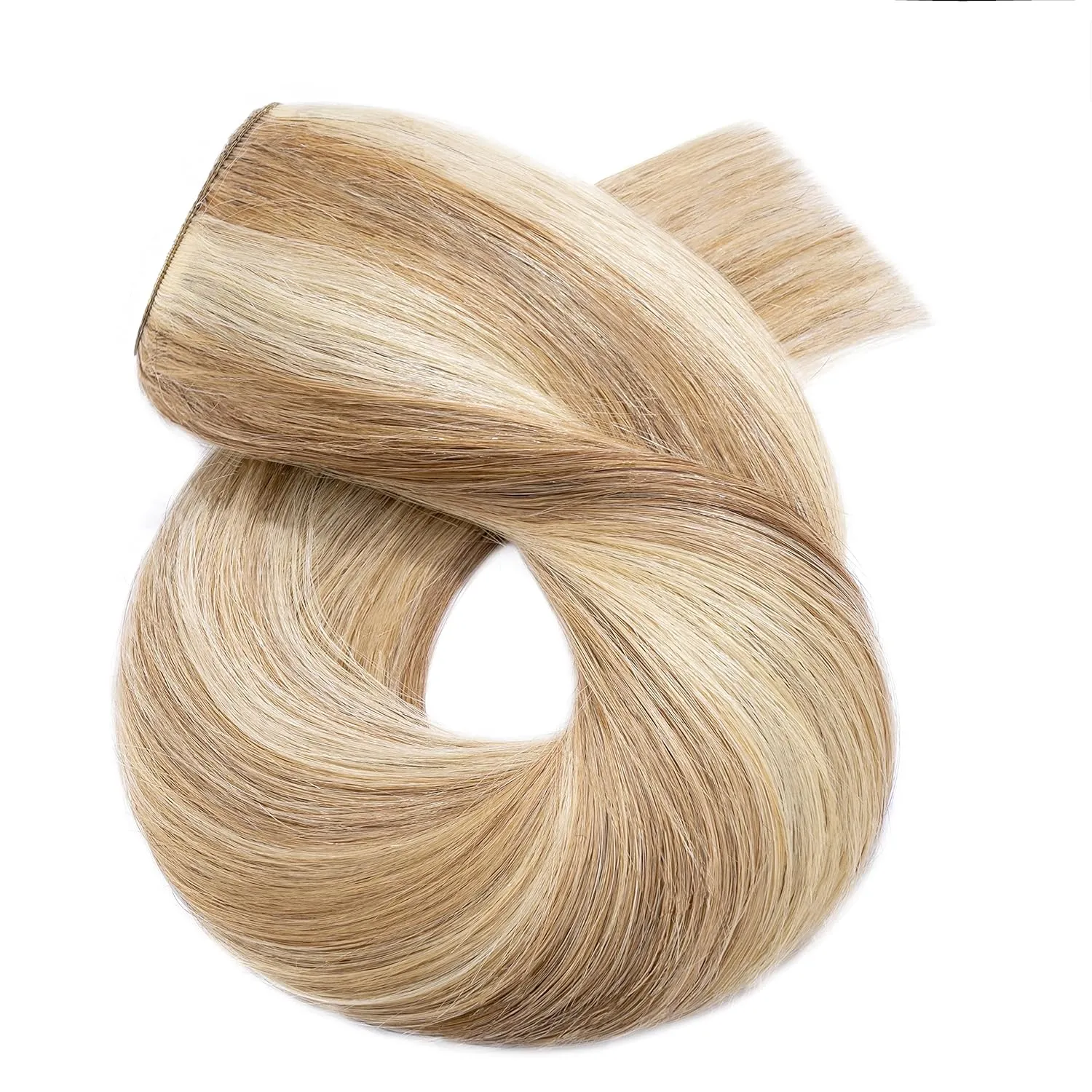 S-noilite Clip in Human Hair Extensions 1 Piece Balayage 5 Clips 3/4 Full Head Lighter One-Piece Design Adding Hair Volume 18Inch 50g Golden Brown Mix Bleach Blonde