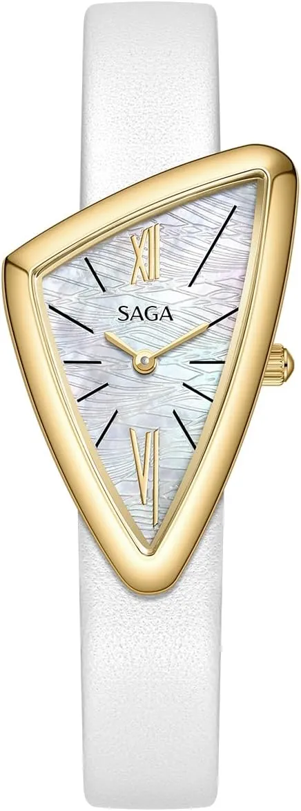 SAGA Sailboat Women's Luxury Quartz Watch with Swiss Movement, Roman Numeral Dial, Danube Crystal, Stainless Steel Triangular Case, 3ATM Water Resistant - Elegant Gift for Small Wrists