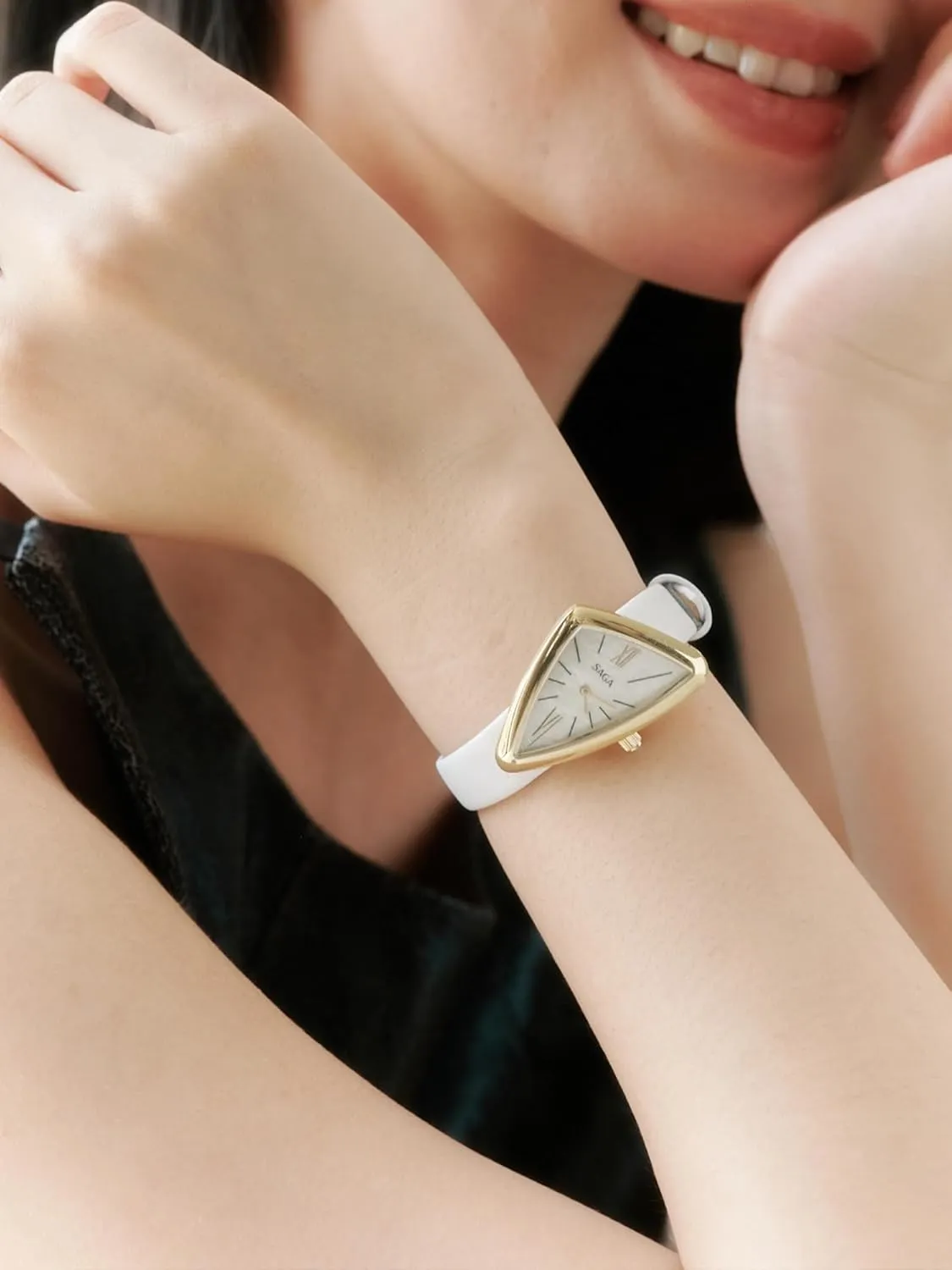SAGA Sailboat Women's Luxury Quartz Watch with Swiss Movement, Roman Numeral Dial, Danube Crystal, Stainless Steel Triangular Case, 3ATM Water Resistant - Elegant Gift for Small Wrists