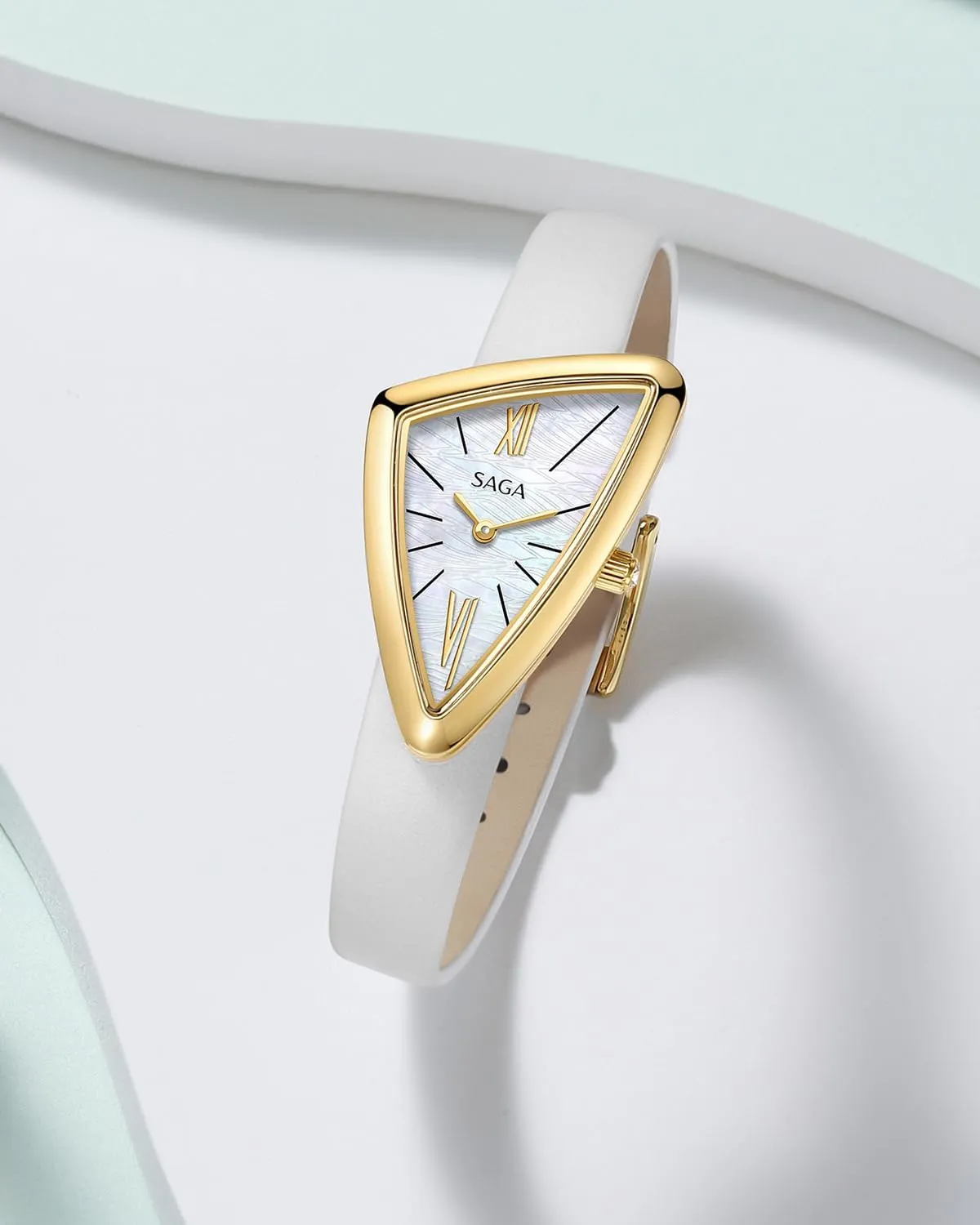SAGA Sailboat Women's Luxury Quartz Watch with Swiss Movement, Roman Numeral Dial, Danube Crystal, Stainless Steel Triangular Case, 3ATM Water Resistant - Elegant Gift for Small Wrists
