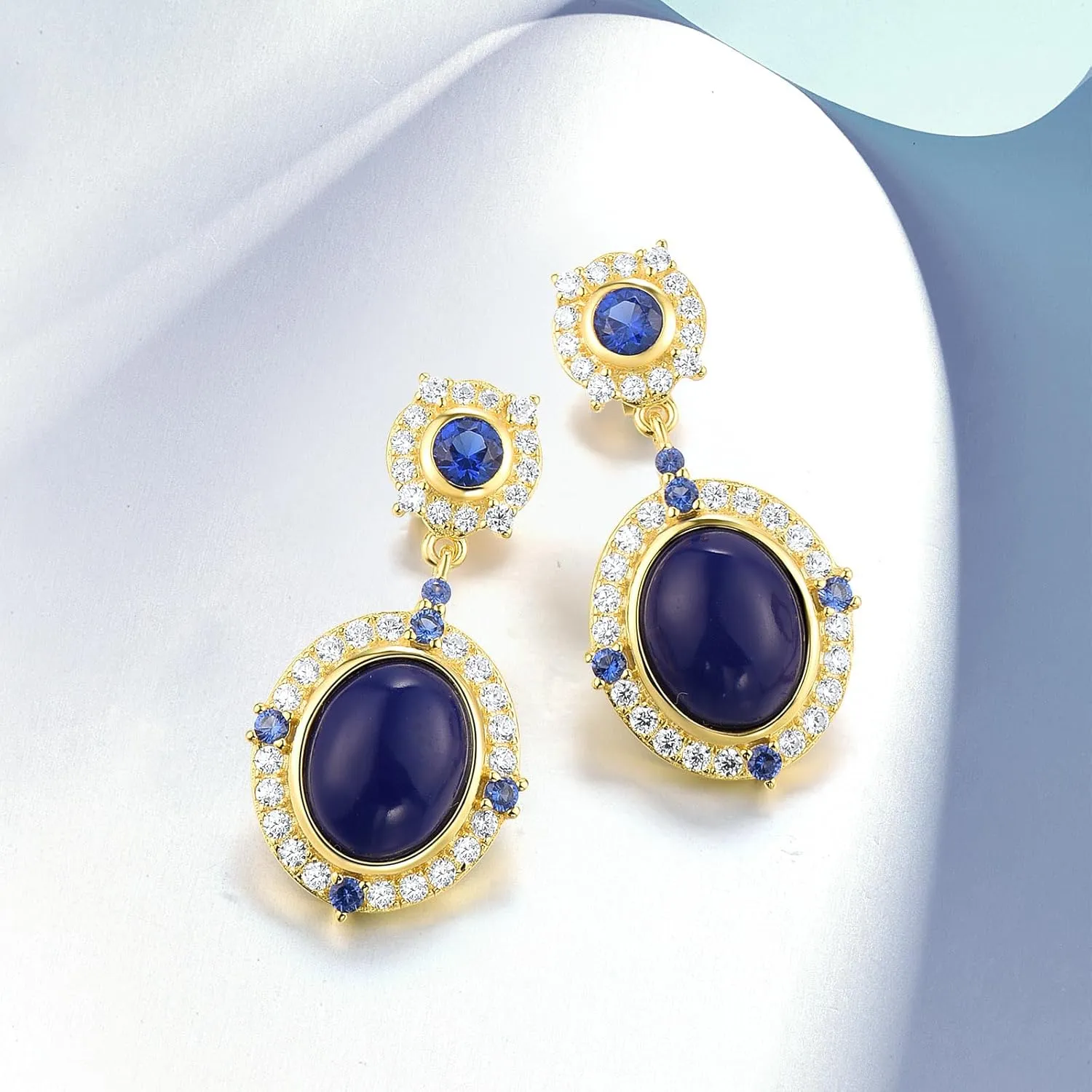 Santuzza 925 Sterling Silver Shape Dyed Agate Earrings Nano Cubic Zirconia Stud Earrings for Women