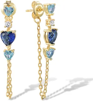 Santuzza Chain Earrings 925 Sterling Silver Green Glass 14K Gold Plating Bar Stud Earrings for Women