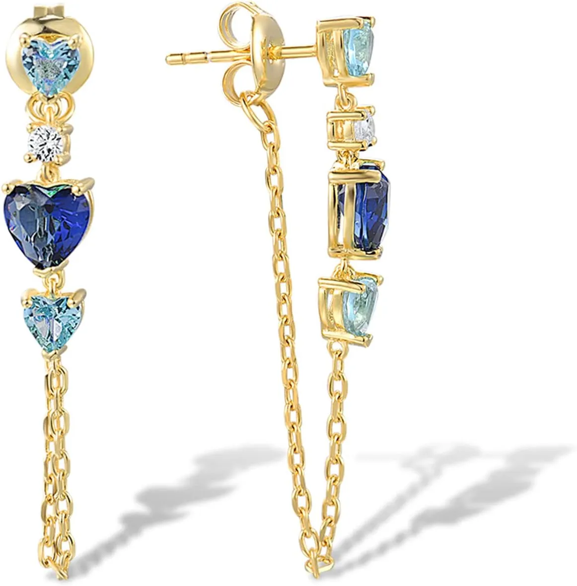 Santuzza Chain Earrings 925 Sterling Silver Green Glass 14K Gold Plating Bar Stud Earrings for Women