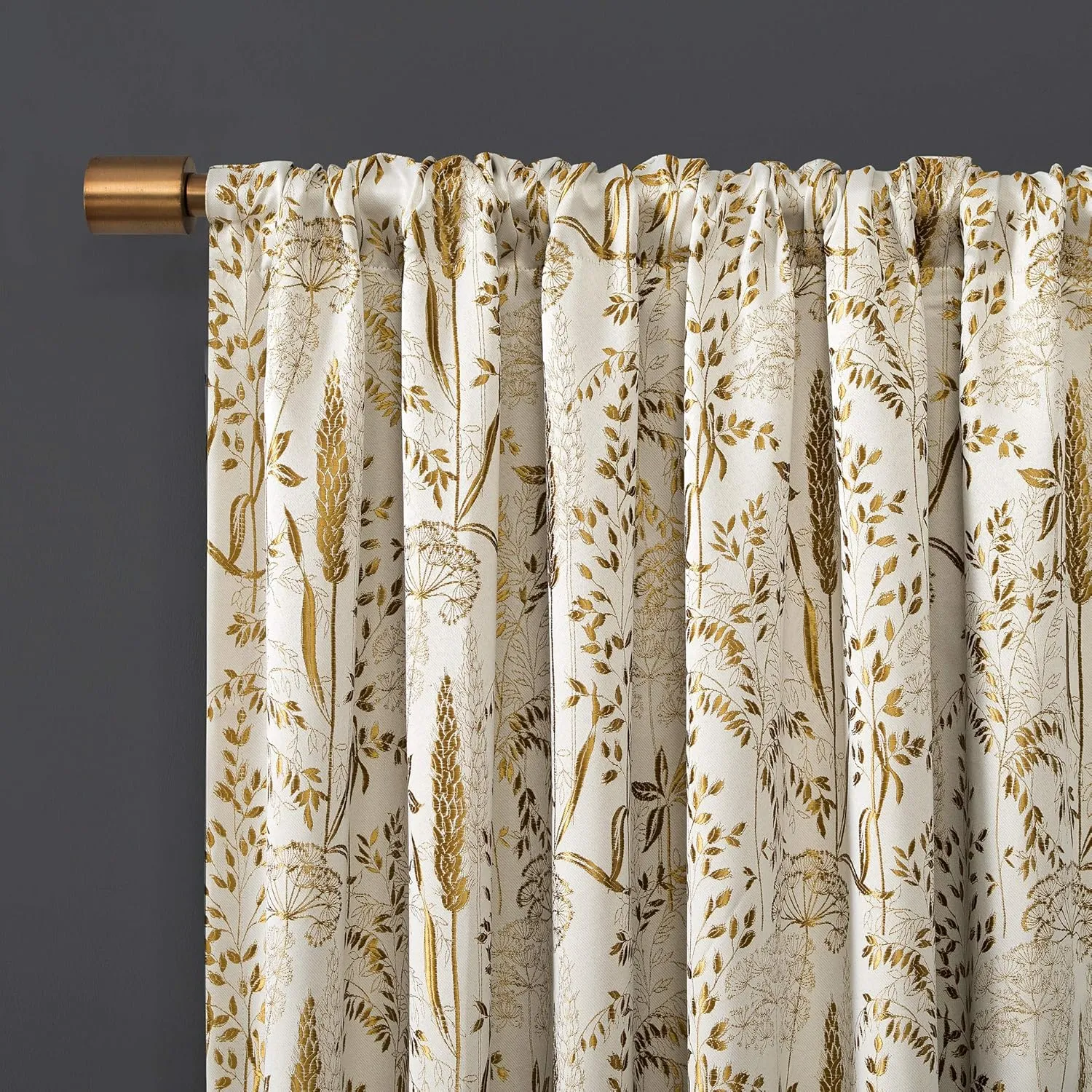Scott Living Aubry Shimmering Floral Total Blackout Back Tab Curtain Panel, 52" x 84", Gold