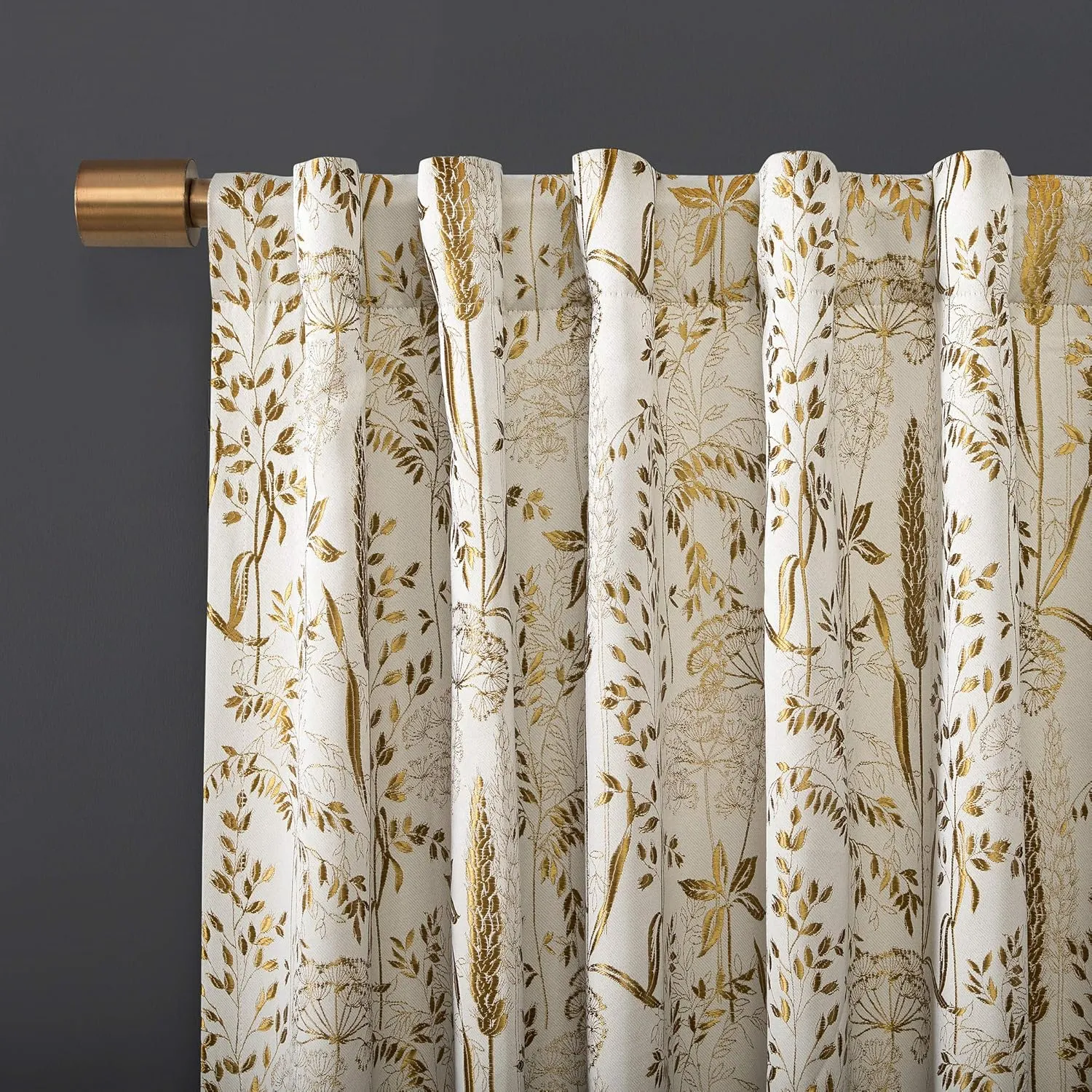 Scott Living Aubry Shimmering Floral Total Blackout Back Tab Curtain Panel, 52" x 84", Gold