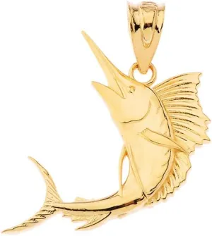 Sea Life Collection 14k Gold Marlin Swordfish Sailfish Nautical Deep Sea Fish Pendant Charm Necklace