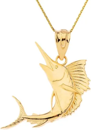 Sea Life Collection 14k Gold Marlin Swordfish Sailfish Nautical Deep Sea Fish Pendant Necklace