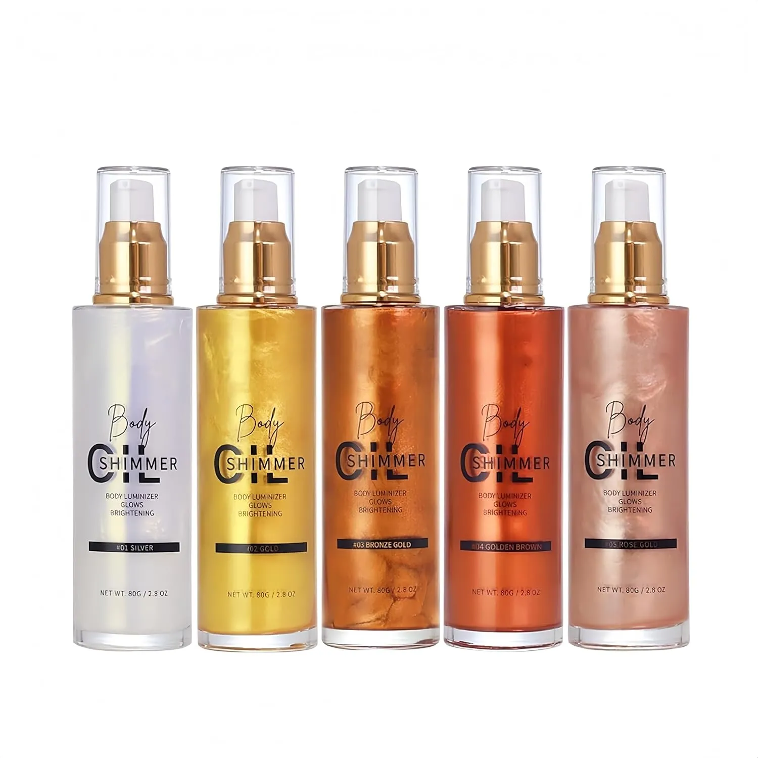 Shimmer Body Luminizer 5 Color Waterproof Smooth Face Body Glow Illuminator Non-sticky Liquid Body Highlight Illuminator for Face & Body & Leg (80 ML, 04 Golden Brown)