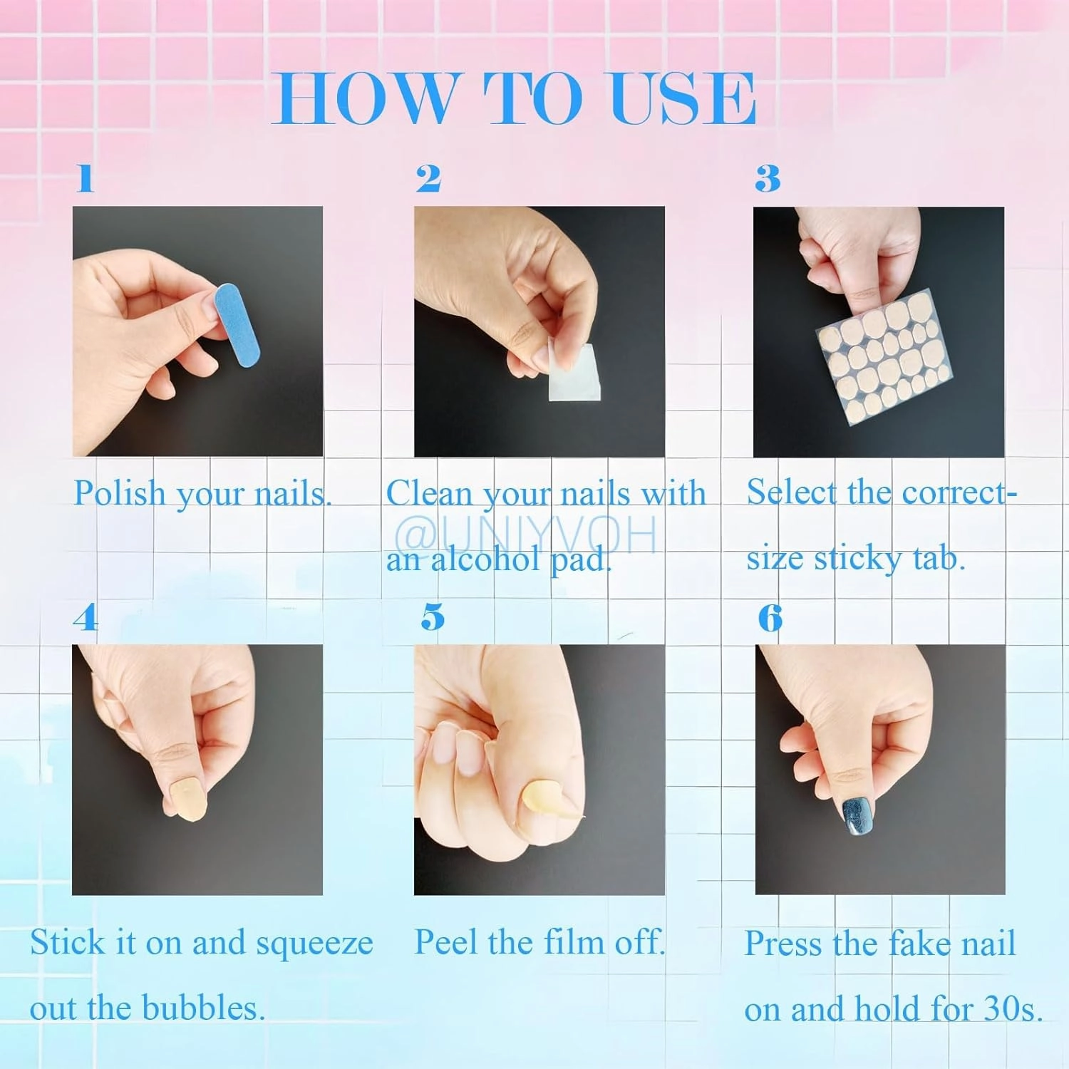 Short Square Press on Nails Handmade False Nails with 3D Designs/Charms, Cute Reusable Fake Stick on Acrylic Tips (Peacock Blue, Small)