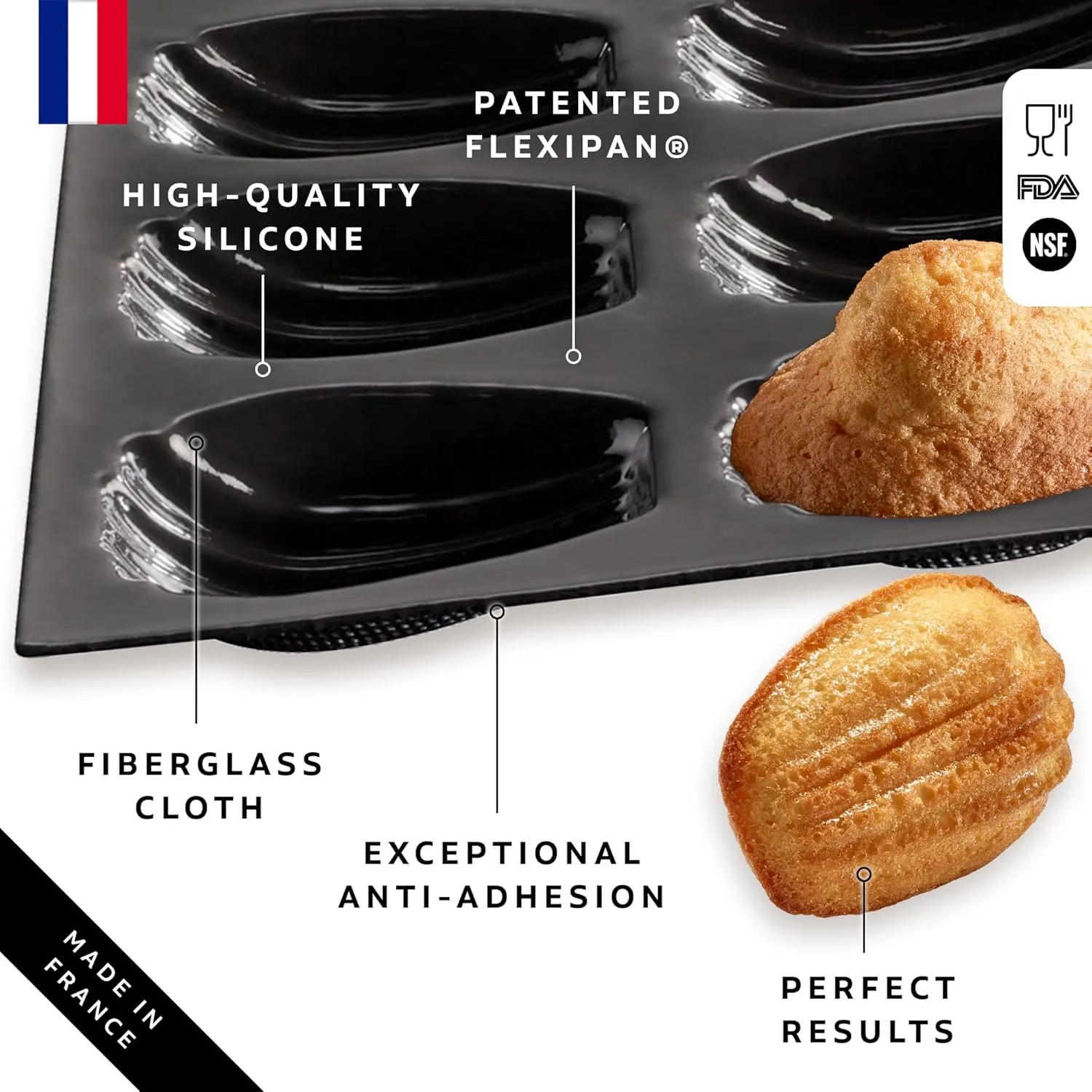 Silpat Flexipan Baking Pan - The Original Non-Stick Mold Handcrafted in France Since 1965 - Trusted by World-Class Chefs - Certified Food Safe Flexipan® Technology (20 Madeleines)