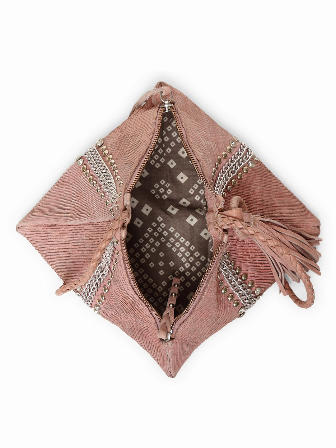 SILVIA: Blush Sleek Leather Bag in Triangular Form By Art N Vintage