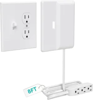Sleek Socket Outlet & Plug Concealer for Wall Outlet with Cord Concealer Kit, 8-Foot Flat Extension Cord with Multiple Outlets Power Strip, Ideal for Home Offices