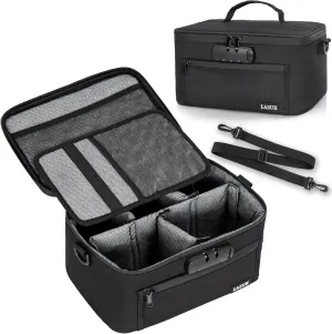 Smell Proof Bag with Lock - Smell Odor Proof Pouch Case with Easy Grip Handle and Clapboard- for Travel Stash Storage - Large - Black