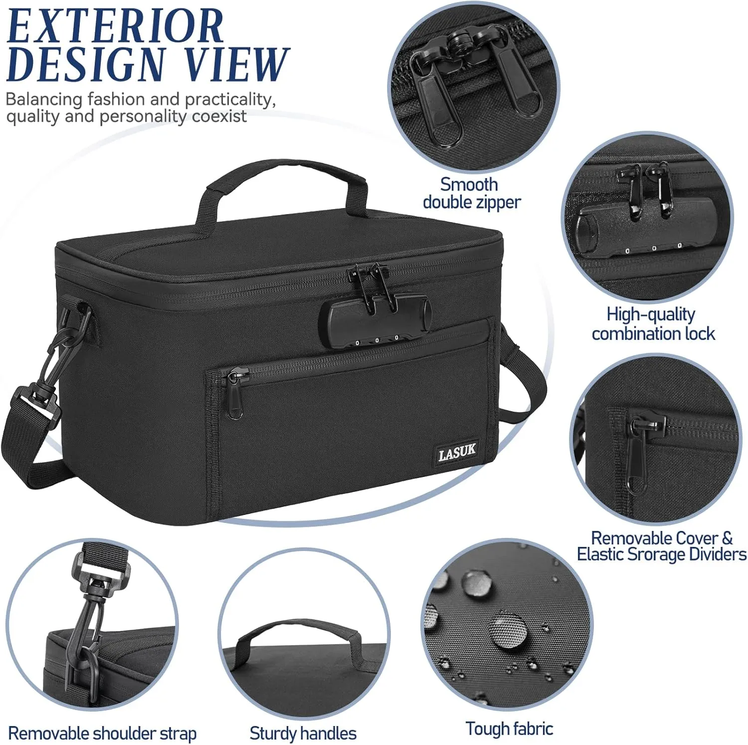 Smell Proof Bag with Lock - Smell Odor Proof Pouch Case with Easy Grip Handle and Clapboard- for Travel Stash Storage - Large - Black