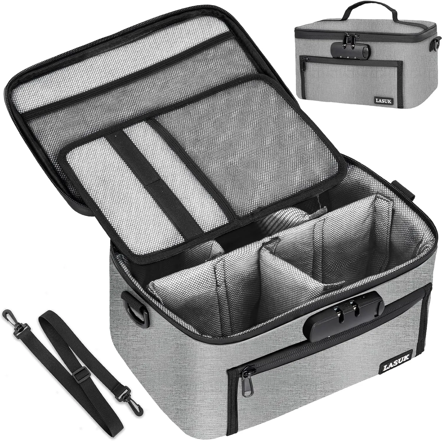Smell Proof Bag with Lock - Smell Odor Proof Pouch Case with Easy Grip Handle and Clapboard- for Travel Stash Storage - Large - Grey