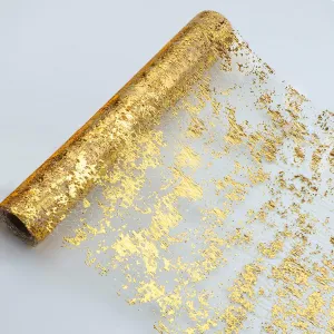 Snowkingdom Glitter Metallic Gold Table Runner 11 Inch x 100 Feet Thin Mesh Sparkle Runner Roll Table Decorations for Wedding Bridal Shower, Baby Shower, Christmas, Birthday Party （1PC）