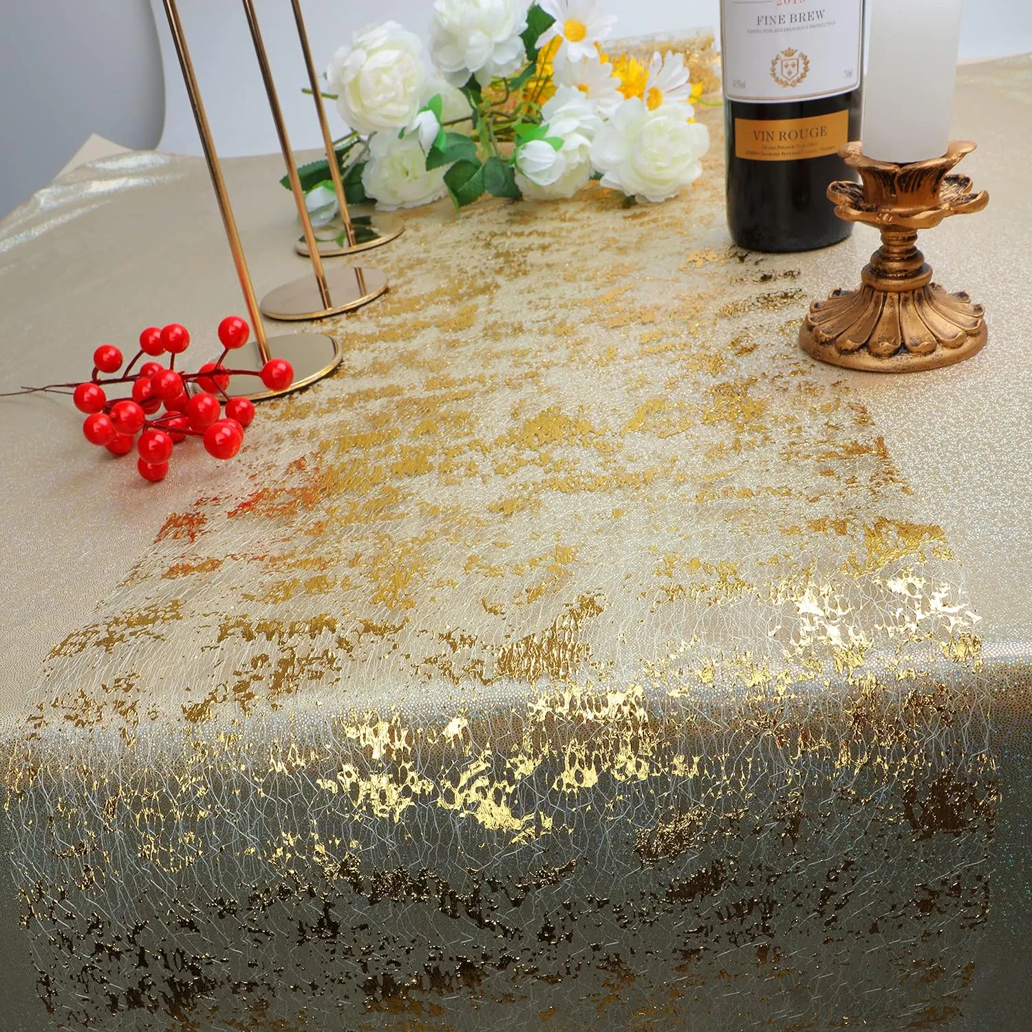 Snowkingdom Glitter Metallic Gold Table Runner 11 Inch x 100 Feet Thin Mesh Sparkle Runner Roll Table Decorations for Wedding Bridal Shower, Baby Shower, Christmas, Birthday Party （1PC）