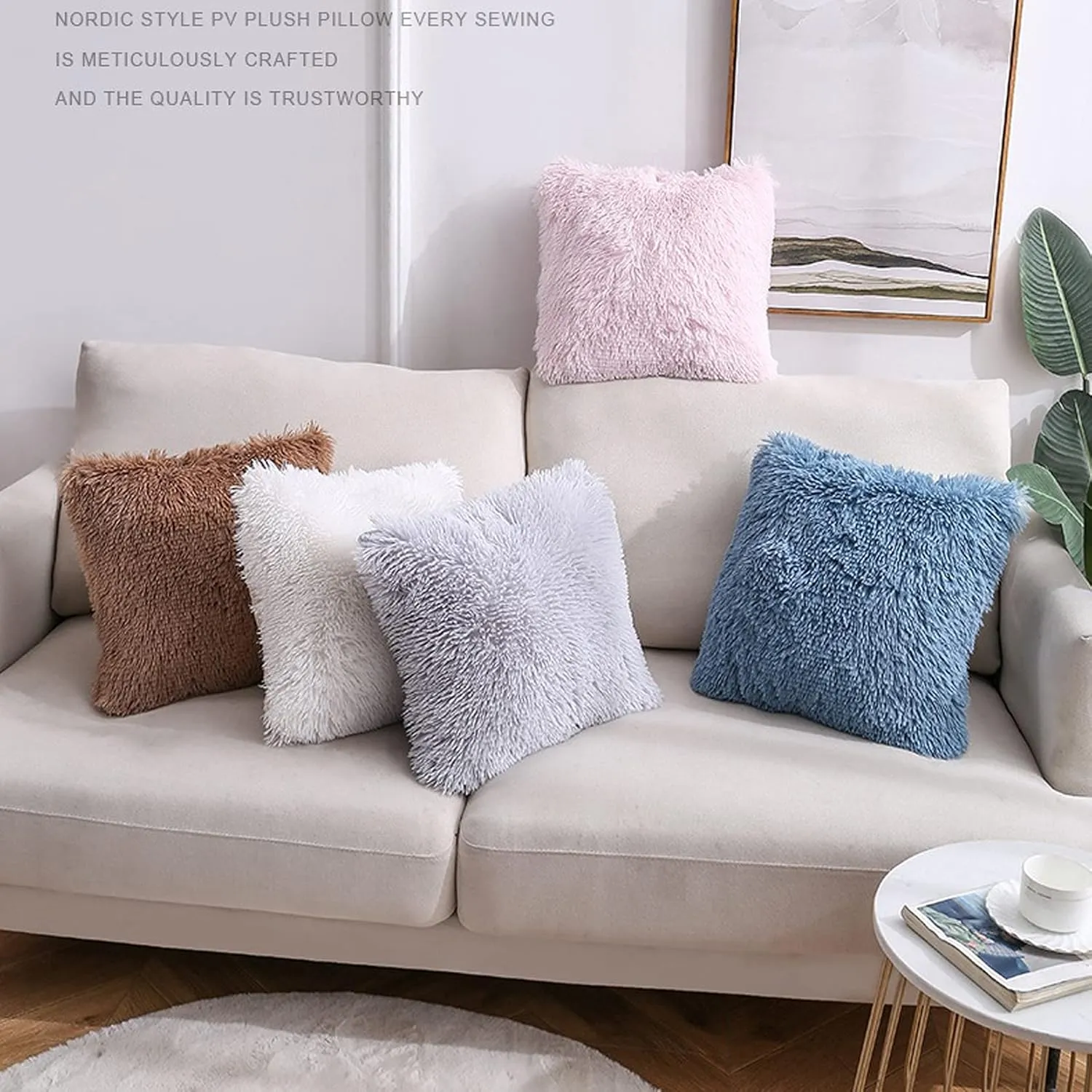 Soft Fur Faux Fur Throw Pillow Covers Pack of 2 Peach Blush Plush Decorative Tie Dye Pink Throw Girls Pillow Covers Cute Cushion Cases Pillowcases for Sofa Couch Living Room Bedroom