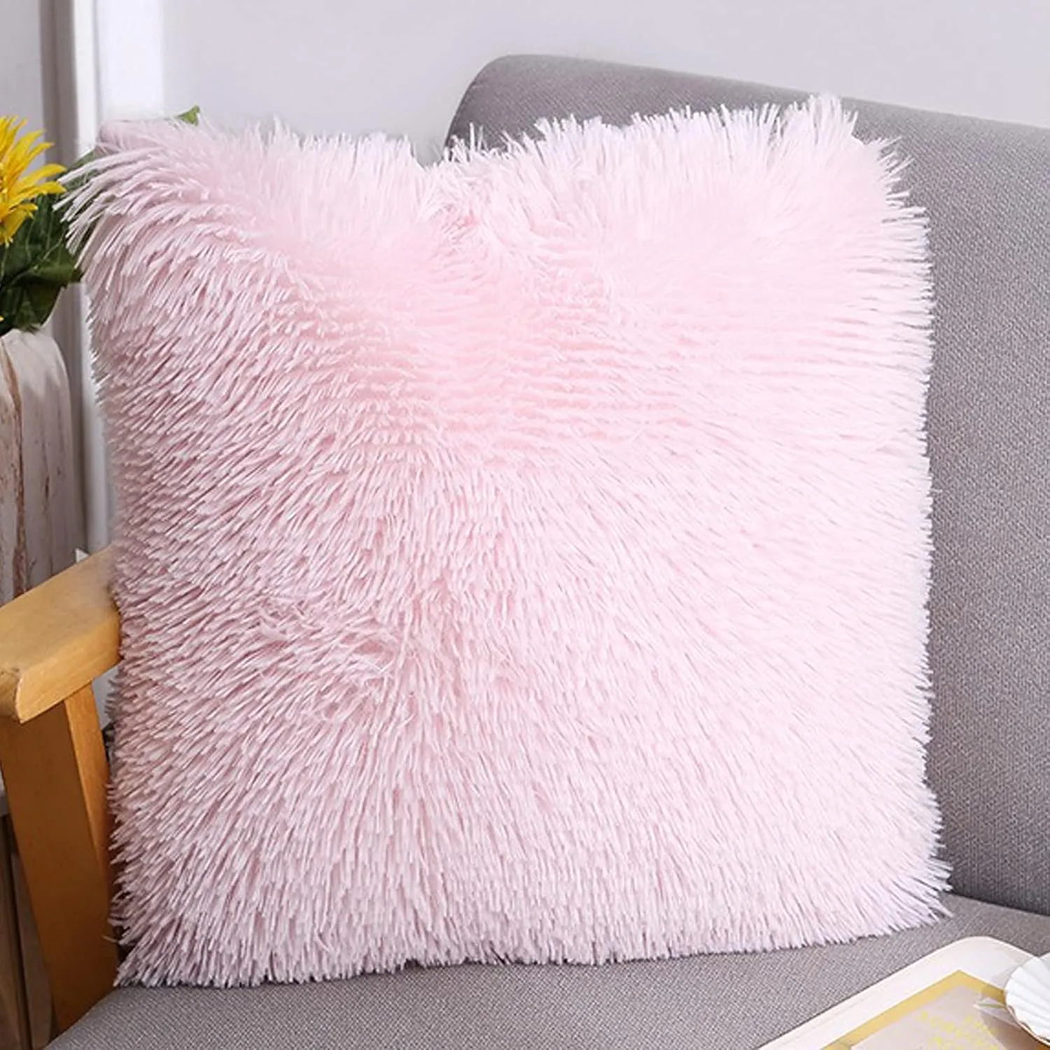 Soft Fur Faux Fur Throw Pillow Covers Pack of 2 Peach Blush Plush Decorative Tie Dye Pink Throw Girls Pillow Covers Cute Cushion Cases Pillowcases for Sofa Couch Living Room Bedroom